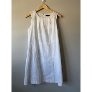 Tommy Hilfiger Womens White Eyelet Sleeveless Shift Dress Size 6 Round Neck Zip